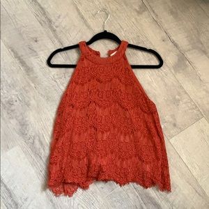 Burnt Orange Lace High Neck Top